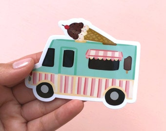 Ice Cream Truck Vinyl Sticker, Modern Laptop Sticker, Cute Water Bottle Sticker, Unique Cell Phone Sticker, Whimsical Waterproof Sticker