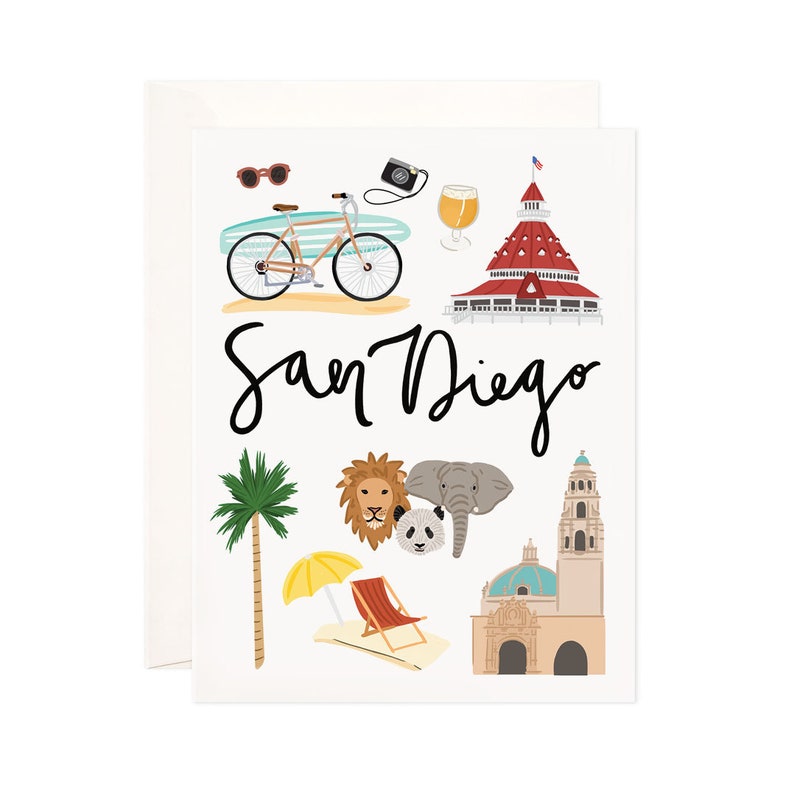 San Diego Card Illustrated San Diego Greeting Card San Etsy