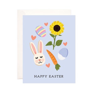 Blue Easter Greeting Card, Handmade Happy Easter Card, Cute Easter Note, Modern Easter Card, Illustrated Easter Card, Bunny Card