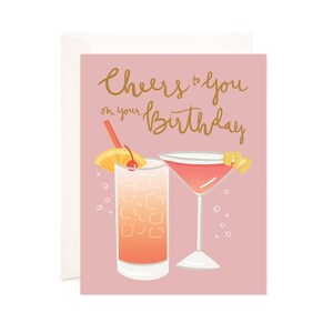 Pink Cheers Birthday Greeting Card, Happy Birthday Card for Women, Cute Birthday Card, 21st Birthday Card, Birthday Card for Her