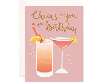 Pink Cheers Birthday Greeting Card, Happy Birthday Card for Women, Cute Birthday Card, 21st Birthday Card, Birthday Card for Her