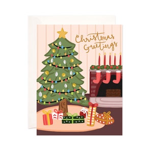 Christmas Tree Scene Greeting Card: Handmade Christmas Card, Cute Christmas Note, Modern Christmas Card, Illustrated Holiday Card