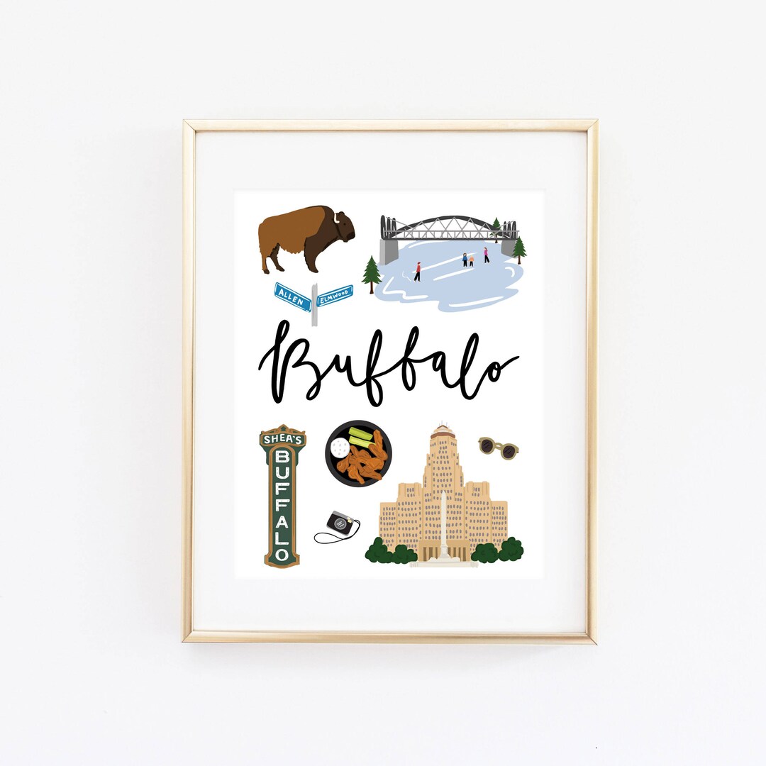 Illustrated Buffalo NY Art Print Cute Buffalo Map Print Etsy
