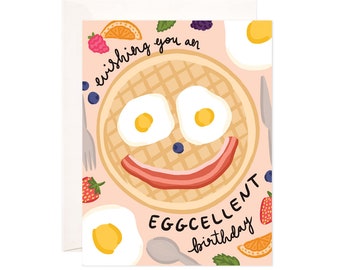 Tarjeta de cumpleaños eggcellent: tarjeta de felicitación de feliz cumpleaños hecha a mano, linda nota de cumpleaños, tarjeta de cumpleaños moderna, tarjeta de felicitación ilustrada, Punny