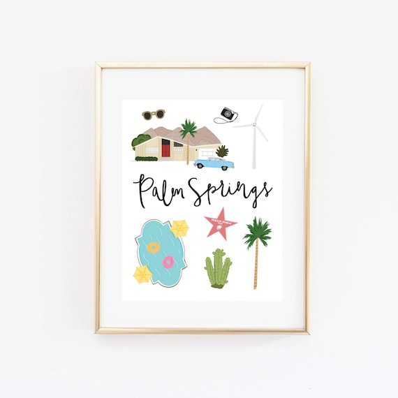 Illustrated Palm Springs Art Print, Cute Palm Springs Map, Modern Palm Springs Decor, Palm Springs Gift, Wall Art, Cityscape, Travel Poster