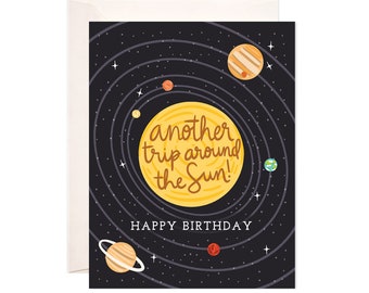 Another Trip Around the Sun Birthday Greeting Card, Space Birthday Greeting Card, Solar System Birthday, Funny Birthday Card, Science Card