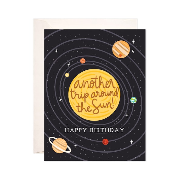 Another Trip Around the Sun Birthday Greeting Card, Space Birthday Greeting Card, Solar System Birthday, Funny Birthday Card, Science Card