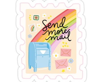 Send More Mail Vinyl Sticker, Modern Laptop Sticker, Cute Water Bottle Sticker, Unique Cell Phone Sticker, Whimsical Waterproof Sticker