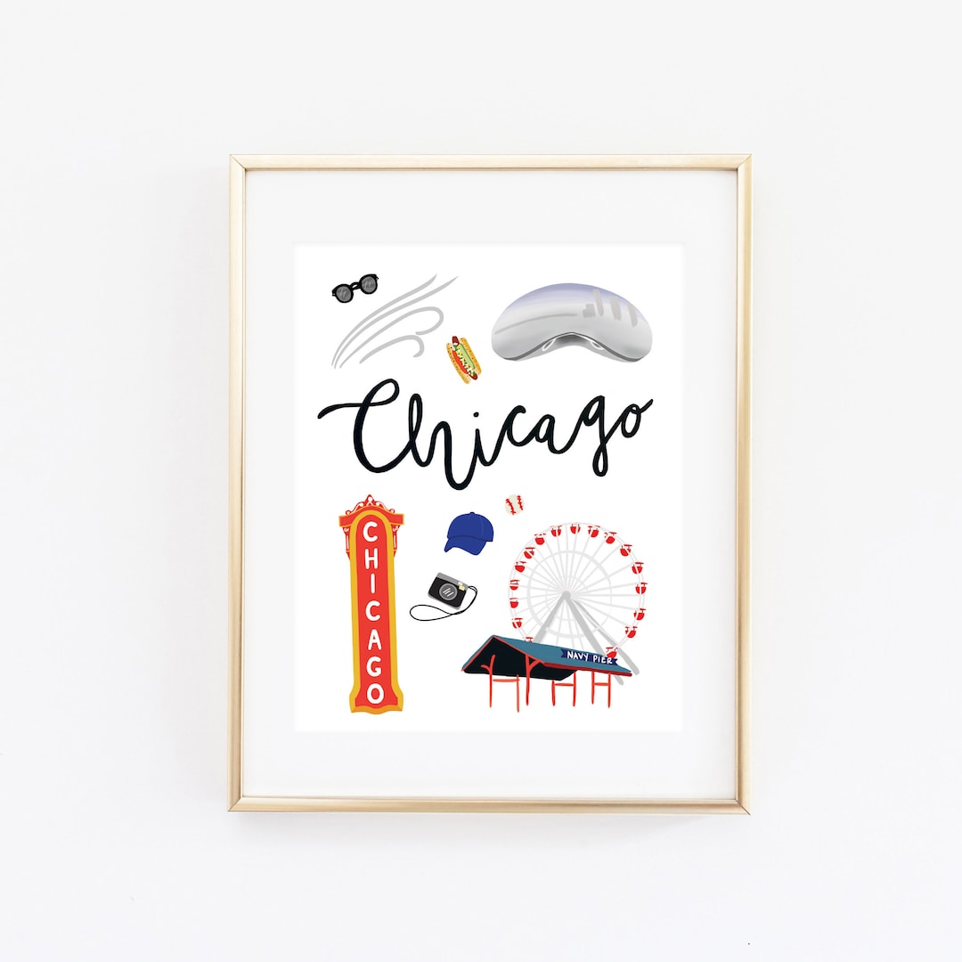 Illustrated Chicago Illinois Art Print, Cute Chicago Map, Modern ...