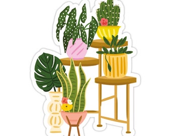 Plant Stand Vinyl Sticker, Modern Laptop Sticker, Cute Water Bottle Sticker, Unique Cell Phone Sticker, Whimsical Waterproof Sticker