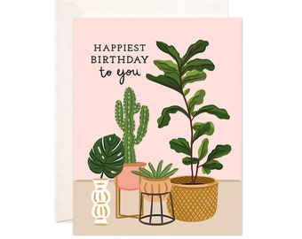 Birthday Houseplants Greeting Card, Cute Birthday Greeting Card, Birthday Card for Mom, Friend, Sister, Daughter, Illustrated Birthday Card
