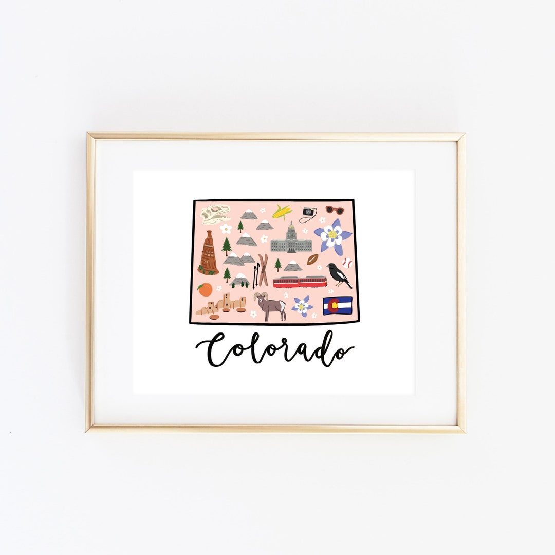 Illustrated Colorado Map Art Print, Modern Colorado Decor, Unique ...