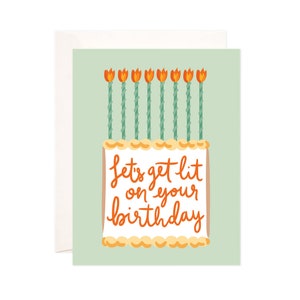 Lit Birthday Card: Let&#39;s Get Lit On Your Birthday Greeting Card, Punny Birthday Note, Funny, Birthday Card for Him, Birthday Card for Her