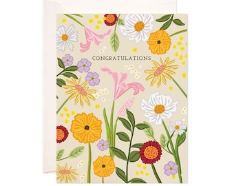 Wildflower Congrats Greeting Card, Handmade Congratulations Card, Cute Congratulations Note, Modern Congratulations Card, Fun Congrats Card