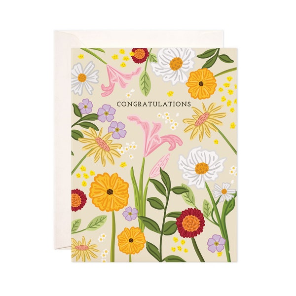 Wildflower Congrats Greeting Card, Handmade Congratulations Card, Cute Congratulations Note, Modern Congratulations Card, Fun Congrats Card