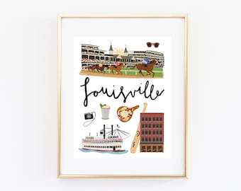 Louisville Kentucky Art Print, Louisville Decor, Cute Louisville Wall Art, Louisville Map, Modern Louisville Gift, Travel Gift, Cityscape