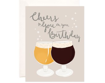 Cheers On Your Birthday Greeting Card, Handmade Happy Birthday Card, Cute Birthday Note, Modern Birthday Card, Card for Him, Beer Card