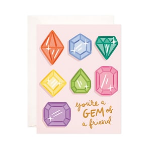 You&#39;re a Gem of a Friend Greeting Card, Handmade Friendship Card, Cute Friendship Note, Modern Love Card, Punny Illustrated Greeting Card