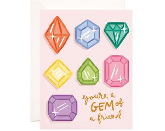 You're a Gem of a Friend Greeting Card, Handmade Friendship Card, Cute Friendship Note, Modern Love Card, Punny Illustrated Greeting Card
