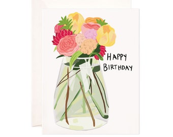 Flower Vase Birthday Greeting Card, Birthday Card for Her, Birthday Card for Sister, Wife, Mom, Friend, Cute Floral Birthday Greeting Card