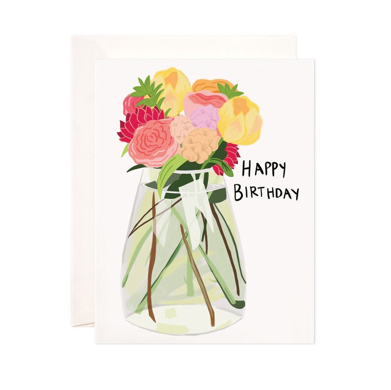 Flower Vase Birthday Greeting Card Birthday Card for Her Etsy