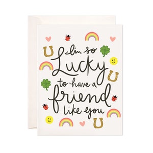 Lucky Friend Greeting Card, Handmade Friendship Card, Cute Friendship Note, Modern Love Card, Illustrated Greeting Card, Friend Card