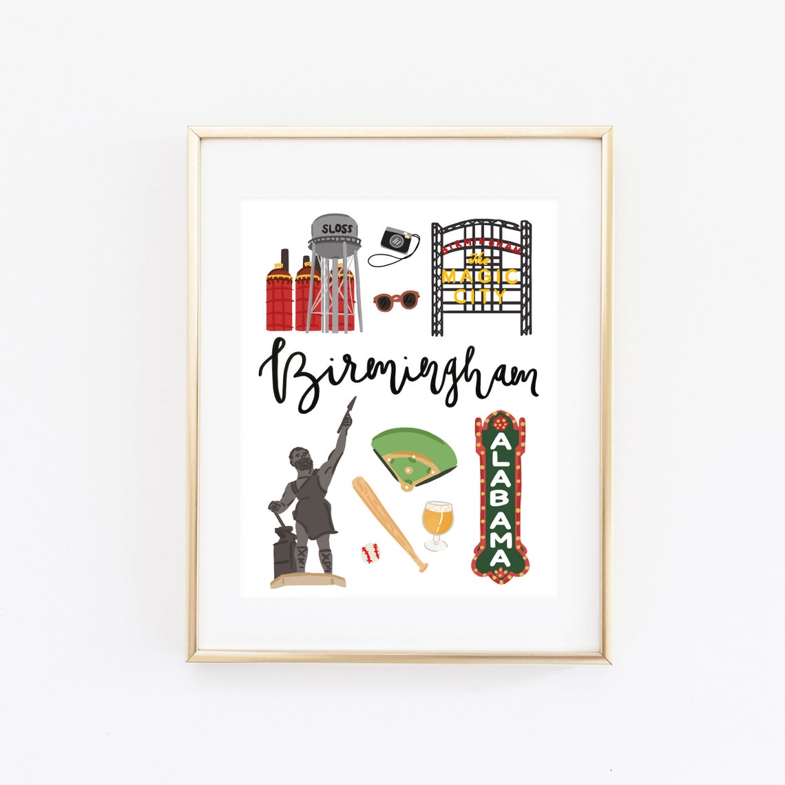 Illustrated Birmingham Alabama Art Print Modern Birmingham Etsy