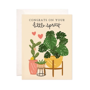 Little Sprout Greeting Card, Handmade Baby Shower Card, Cute Baby Note, Modern Baby Card, Illustrated Card, Whimsical Baby, Plants