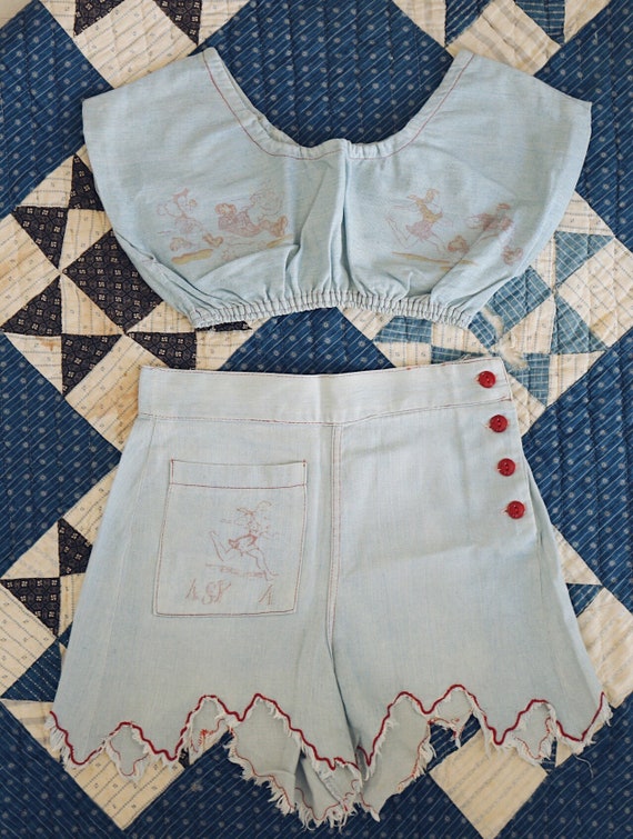 Rare Vintage 1940's LI'I ABNER denim shorts and cr
