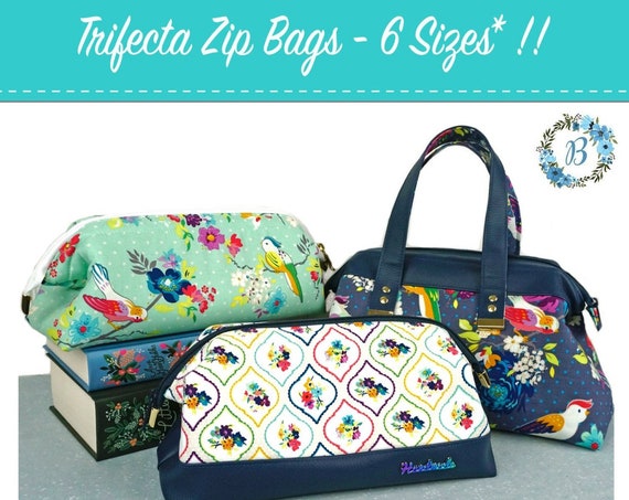 Frame Set & Trifecta Zip Bag Pattern - 6 Sizes Including a Set of Frames your choice of size.