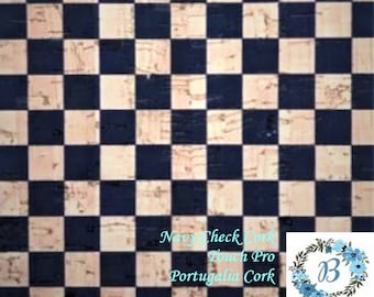 Cork Cuts - Checkerboard design with navy and natural - Create some interest with this gorgeous navy check