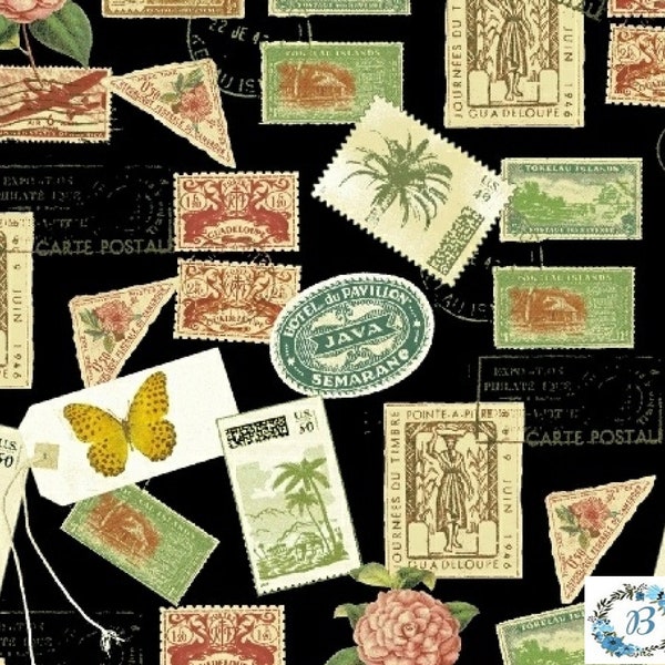 CLEARANCE - Paradise by Windham -Tossed Postage Stamp Design is ideal for your next quilt design 100% Quilt Cotton