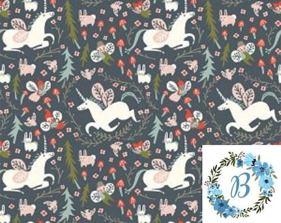 Birch Fabrics Organic - ENCHANTED UNICORNS in DUSK - Folkland by Kristen Balouch