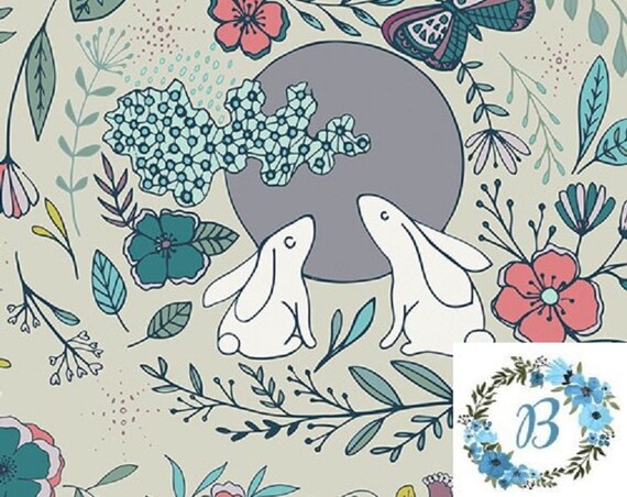 Nightfall Moon Stories in Ash Maureen McCracken Art Gallery Fabrics