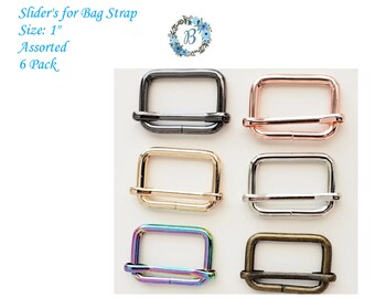 STRAP SLIDER 1" by Emmaline Bags (2 per pack)  and Assorted (6 Pack) - 1" - Various finishes available