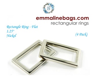 1.25 Inch EMMALINE BAG HARDWARE Flat Rectangular Rings 4 pack Nickel Bag Making Cross Body Strap  Strap handle connector 1.25"