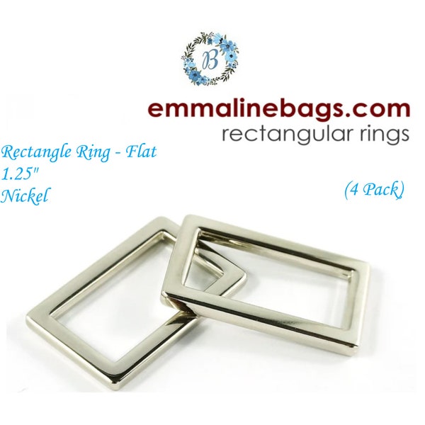 1.25 Inch EMMALINE BAG HARDWARE Flat Rectangular Rings 4 pack Nickel Bag Making Cross Body Strap  Strap handle connector 1.25"
