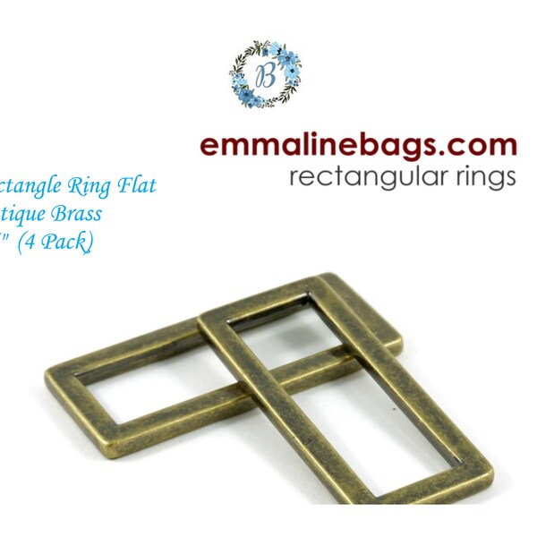 1.5 Inch EMMALINE BAG HARDWARE Flat Rectangular Rings 4 pack Antique Brass Bag Making Cross Body Strap  Strap handle connector 1.25"