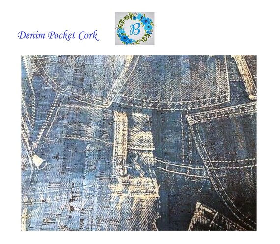 CORK CUTS -  Jean Pocket  (Denim)  Cork Fabric and Add-On - Matching BQP #5 Zipper and Puller