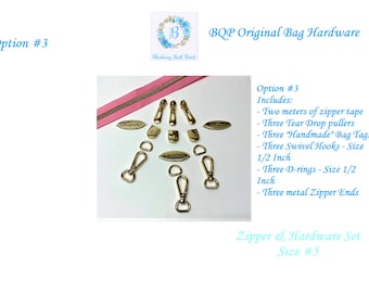 ZIPPER & HARDWARE Sets BQP Original Bag Hardware - Size #5 Zipper Tape with pullers, bag tags and more.