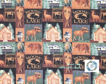 CLEARANCE 1/2 metre Moose Lake Block Panel  Fabrics 100% Quilt Cotton - Excellent Accent Fabric for your fall quilt creations