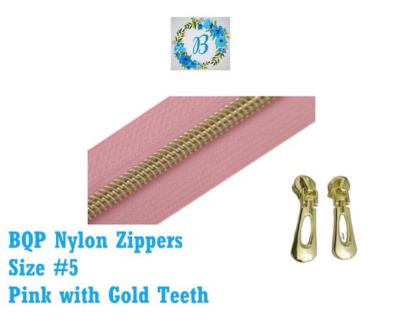 ZIPPER TAPE - Pink w/Gold teeth - Size #5 Nylon Coil - Stock up for you markets and gift giving. Coordinates with BQP Hardware