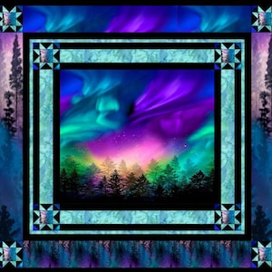 Kit trapunta Aurora boreale formato matrimoniale BQP Aurora originale di Timeless Treasure Kit trapunta regalo per sorella mamma papà pensa al cielo di Natale