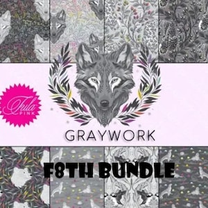 Tula Pink Gray Work Fat 8th Fabric Bundle – Wolves, Quilt Cotton Free Spirit Cotton