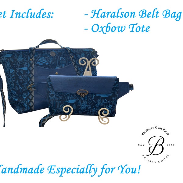 Oxbow Tote and/or the Haralson Belt Bag Crossbody Travel Laptop Work School Overnight Bag Noodlehead Cork Rifle Paper Co Canvas Handmade