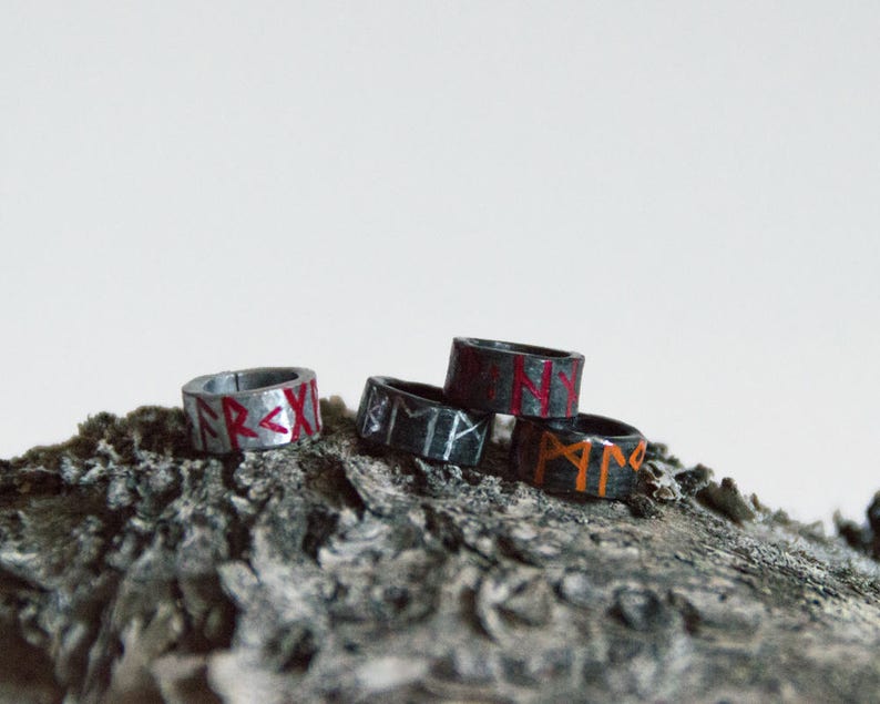 Rune beard beads Raw metal beard rings dread Different color of runes Viking Norse Pagan beard beads. Beads for hair beard