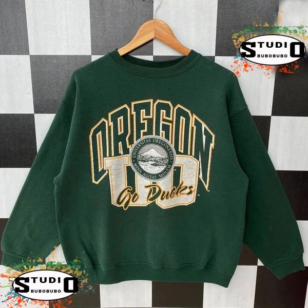 Vintage 90s University Of Oregon Sweatshirt, Jumper Oregon Go Ducks Football Crewneck, Big Logo University Of Oregon Shirt