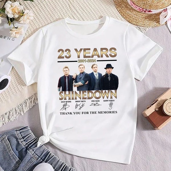 Shinedown 23 Years Signatures T-shirt, Shinedown Rock Band Tour 2024 Shirt, Shinedown Tour Merch, Shinedown Fan Gift, Shinedown Concert Tee