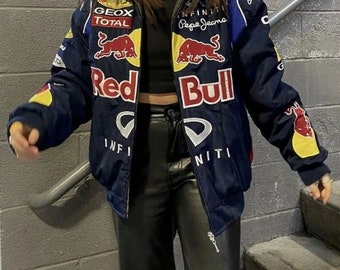 Rare vintage bleu marine/bleu Redbull Racing/Blouson aviateur taille M, L, XL, XXL Disponible - An 2000 sur tiktok