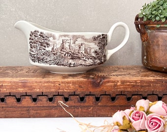 Vintage Castels Gravy Boat, Brown Ironstone Sauce Bowl, English Transferware, 60's Farmhouse Tableware